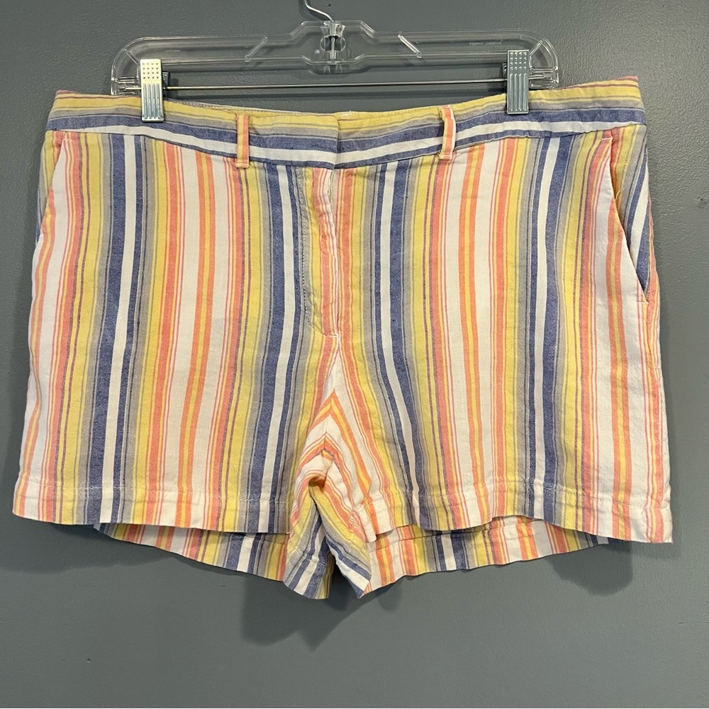 LOFT women’s shorts - blue yellow pink stripes - size 14 - 3.5 inseam